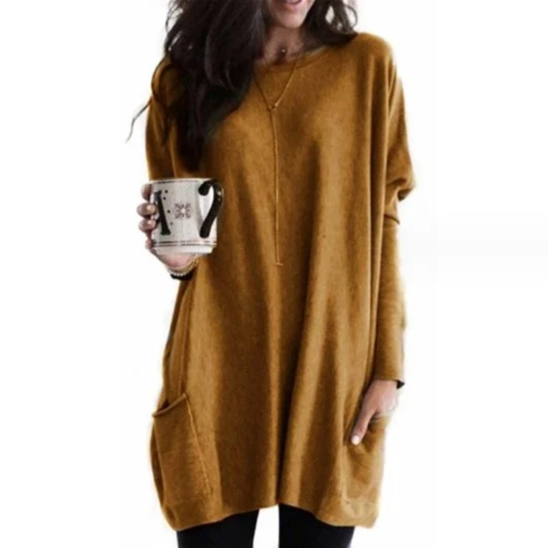 Clementine | Women's Oversized Long Sleeve Crew Neck Tunic Sweater