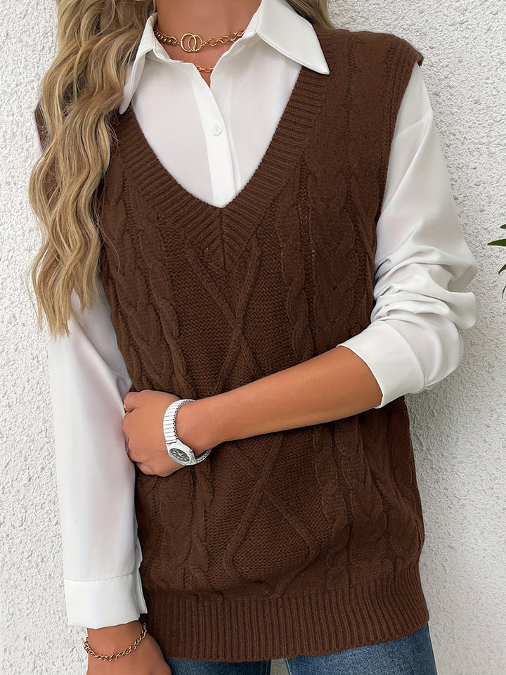 Wrenley | Women's Cable Knit V-Neck Sweater Vest