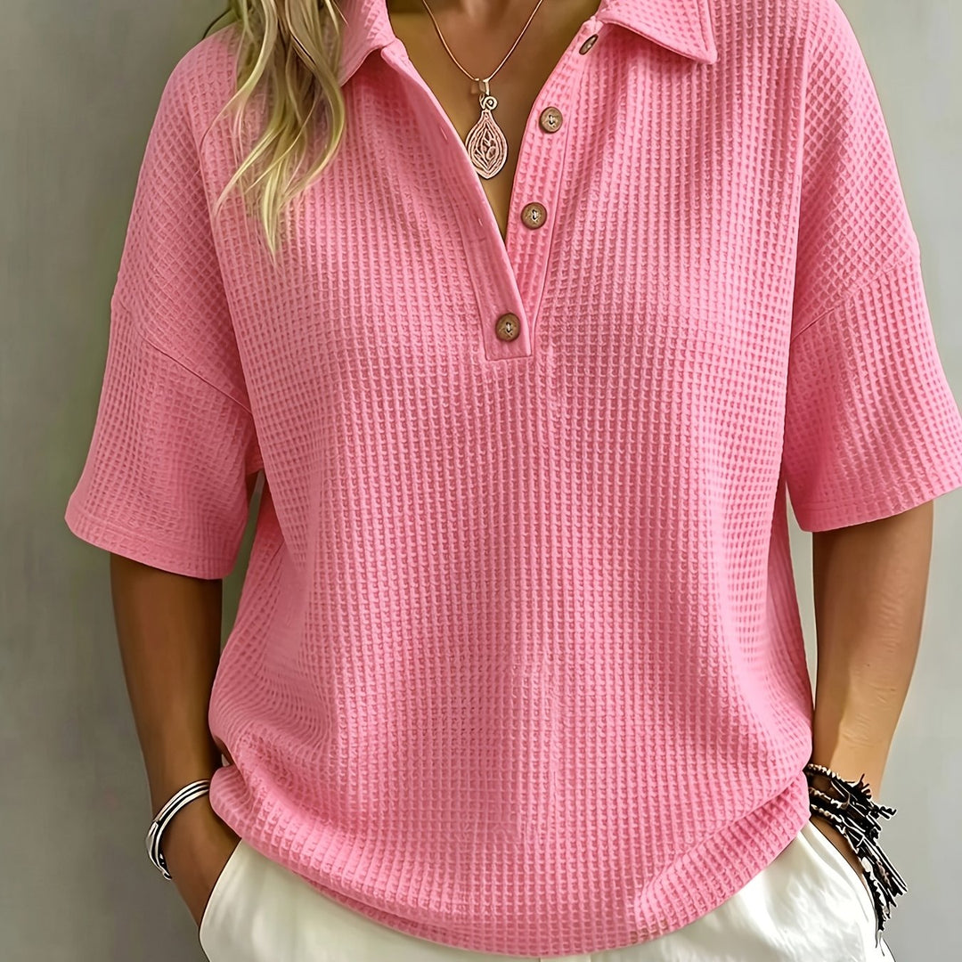 Oversized Waffle Knit Polo Top for Casual Style
