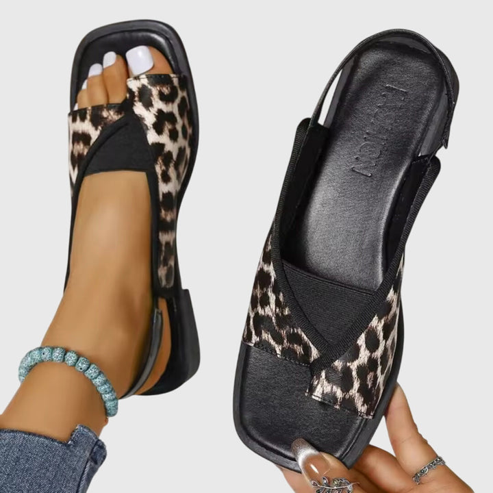 Contrast Two Tone Square Toe Slingback Flat Sandal