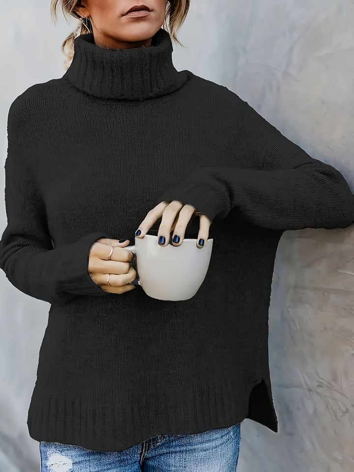 Marlowe | Women's Cowl Turtleneck Sweater with Split Hem Cuffs