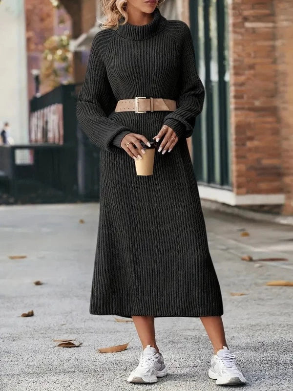 Sutton | Women’s Ribbed Midi Turtleneck Sweater Dress