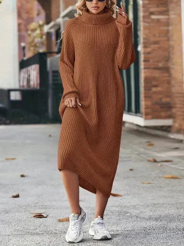 Sutton | Women’s Ribbed Midi Turtleneck Sweater Dress