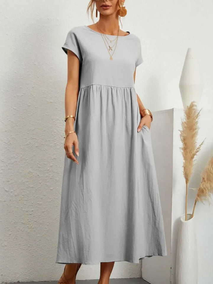 Smock Waist Short Sleeve Casual Maxi Dress