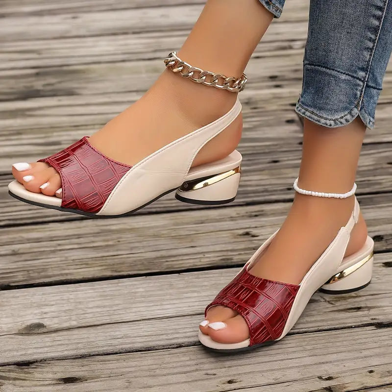 Croc Embossed Contrast Slingback Peep Toe Wedge Sandal