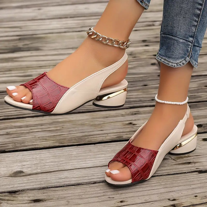 Croc Embossed Contrast Slingback Peep Toe Wedge Sandal