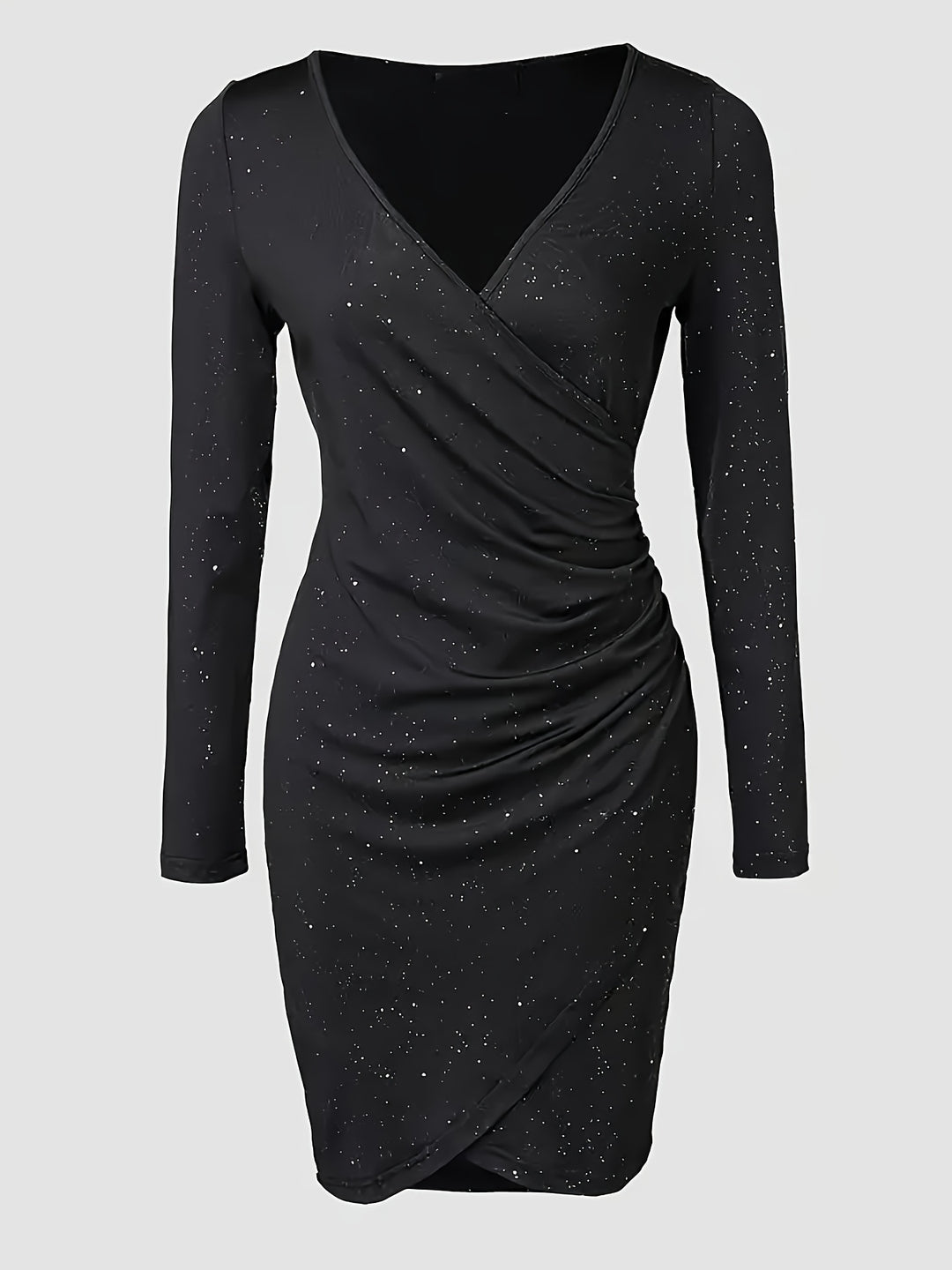 Long Sleeve Ruched Sparkle Mini Homecoming Dress
