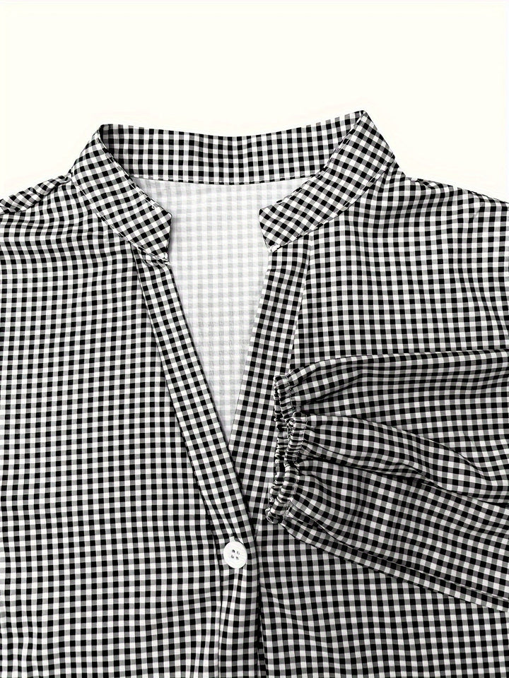 Gingham Check Button Front Tiered Ruffle Hem Mini Dress