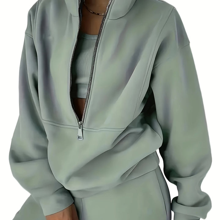 Wren | Women's Quarter-Zip Cropped Sweatshirt and Jogger Set