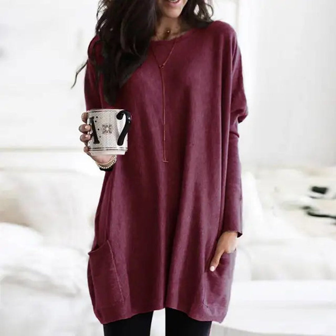 Clementine | Women's Oversized Long Sleeve Crew Neck Tunic Sweater
