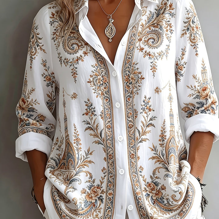 Floral Paisley Print Long Sleeve Oversized Casual Blouse