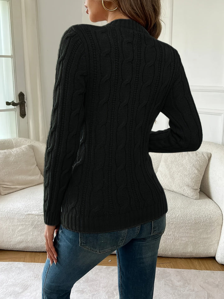 Ines | Women's Fitted Cable Knit Crew Neck Sweater
