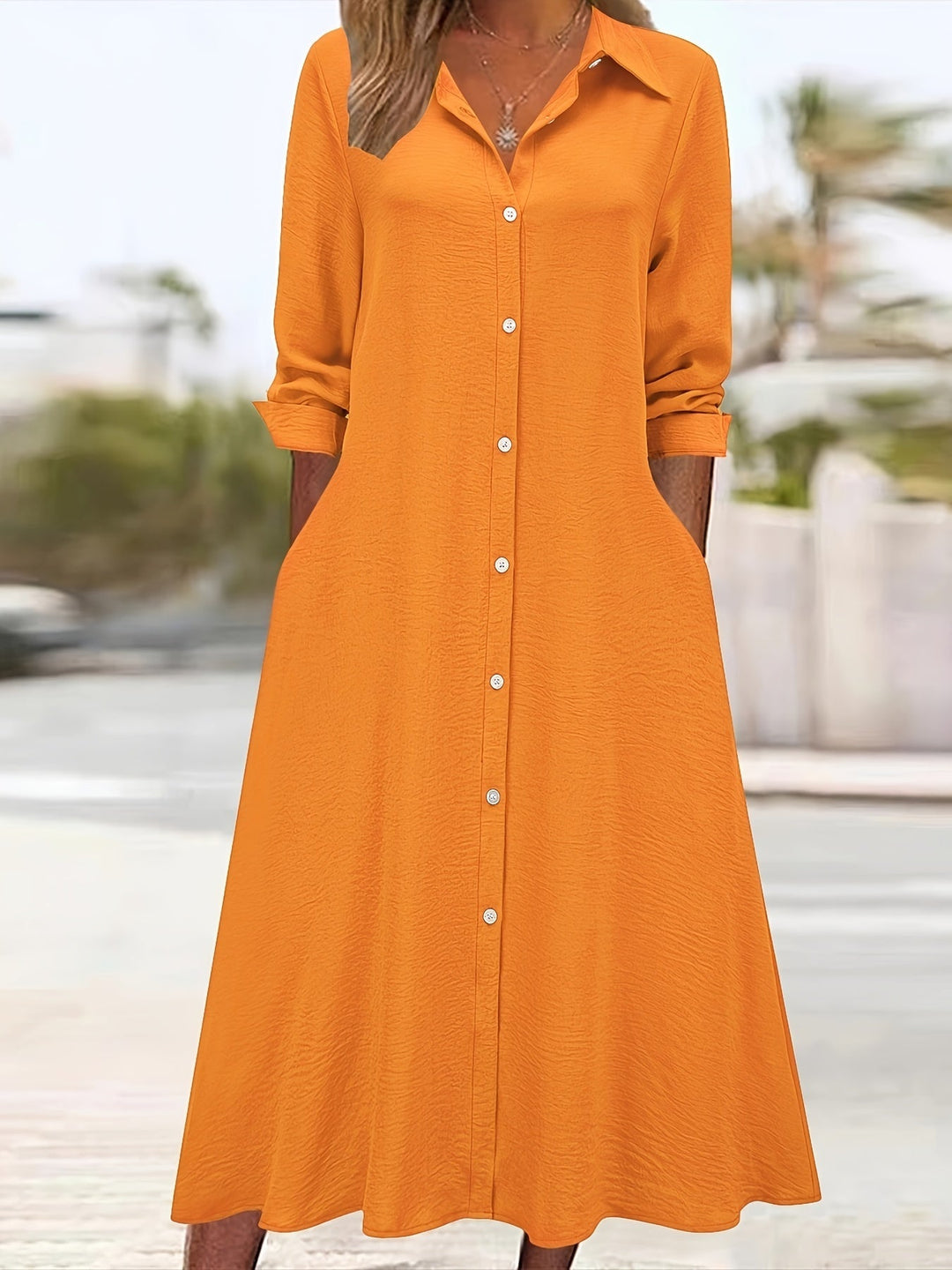 Paloma™-Plain Colour Button Front Shirt Dress