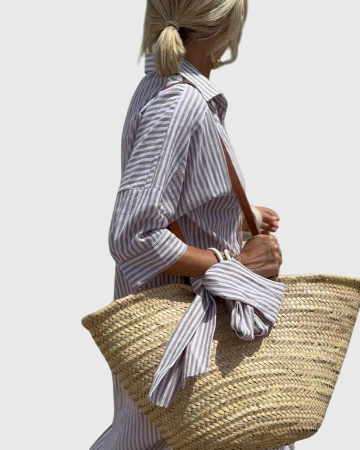 Striped Button Down Midi Shirt Dress