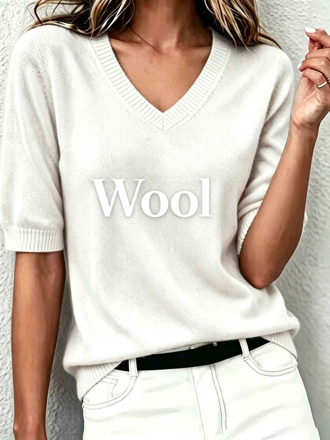 Rosalind | Women's Cashmere Blend Short-Sleeve V-Neck Sweater