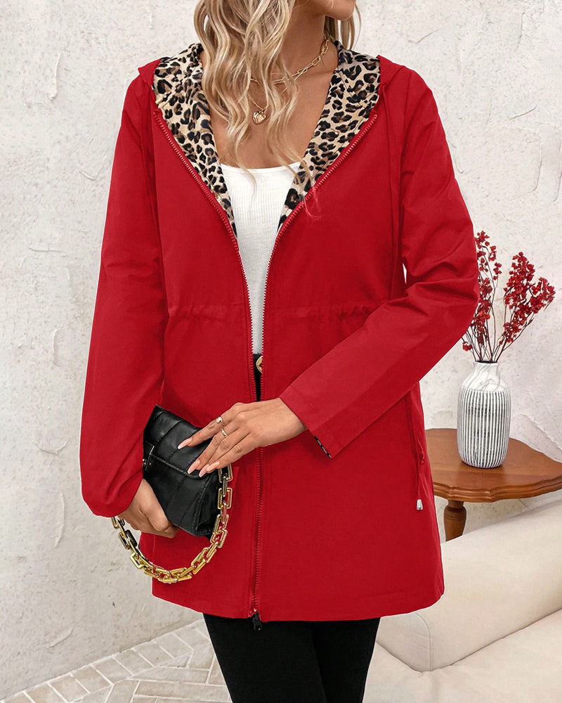 Reva Reversible Hooded Coat with Leopard Print