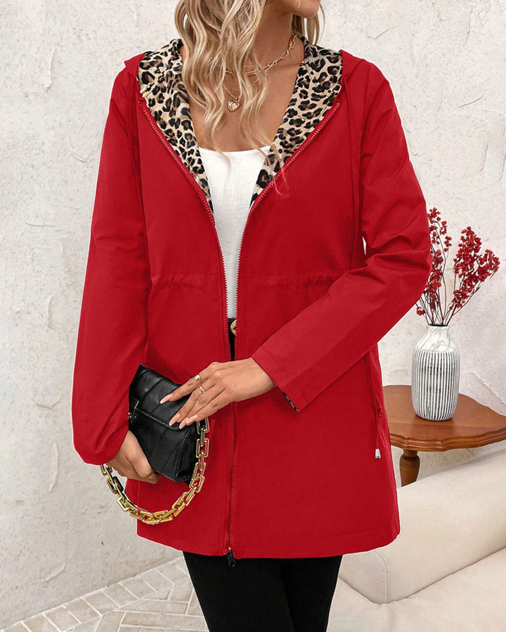 Reva Reversible Hooded Coat with Leopard Print