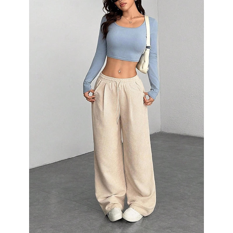 Delphine | Women's Corduroy Wide-Leg Pants with Drawstring Waist