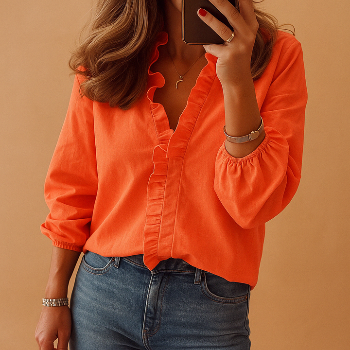 Elegant Ruffle V-Neck Long Sleeve Blouse