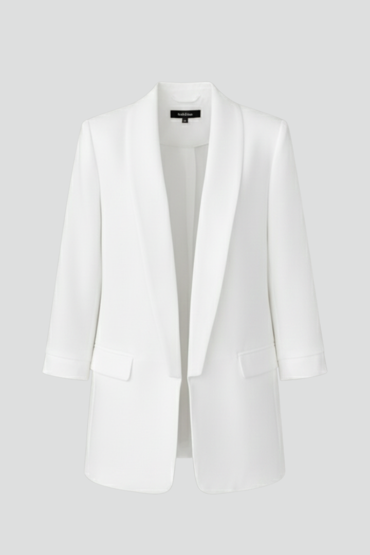 Open Front Ruched Sleeve Longline Shawl Collar Slim Blazer