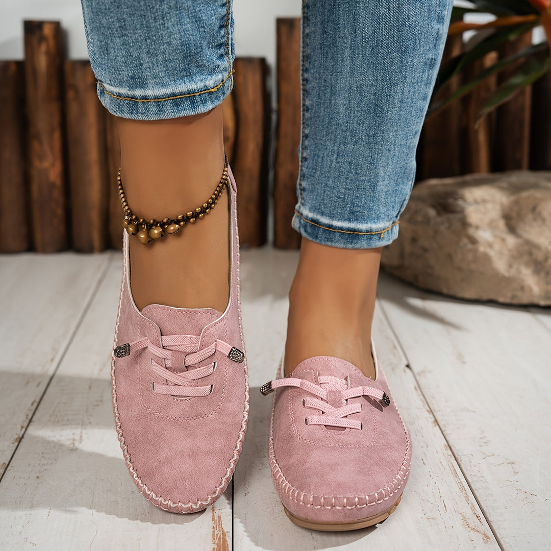 Suede Lace Up Moccasin Stitch Casual Flat Loafer