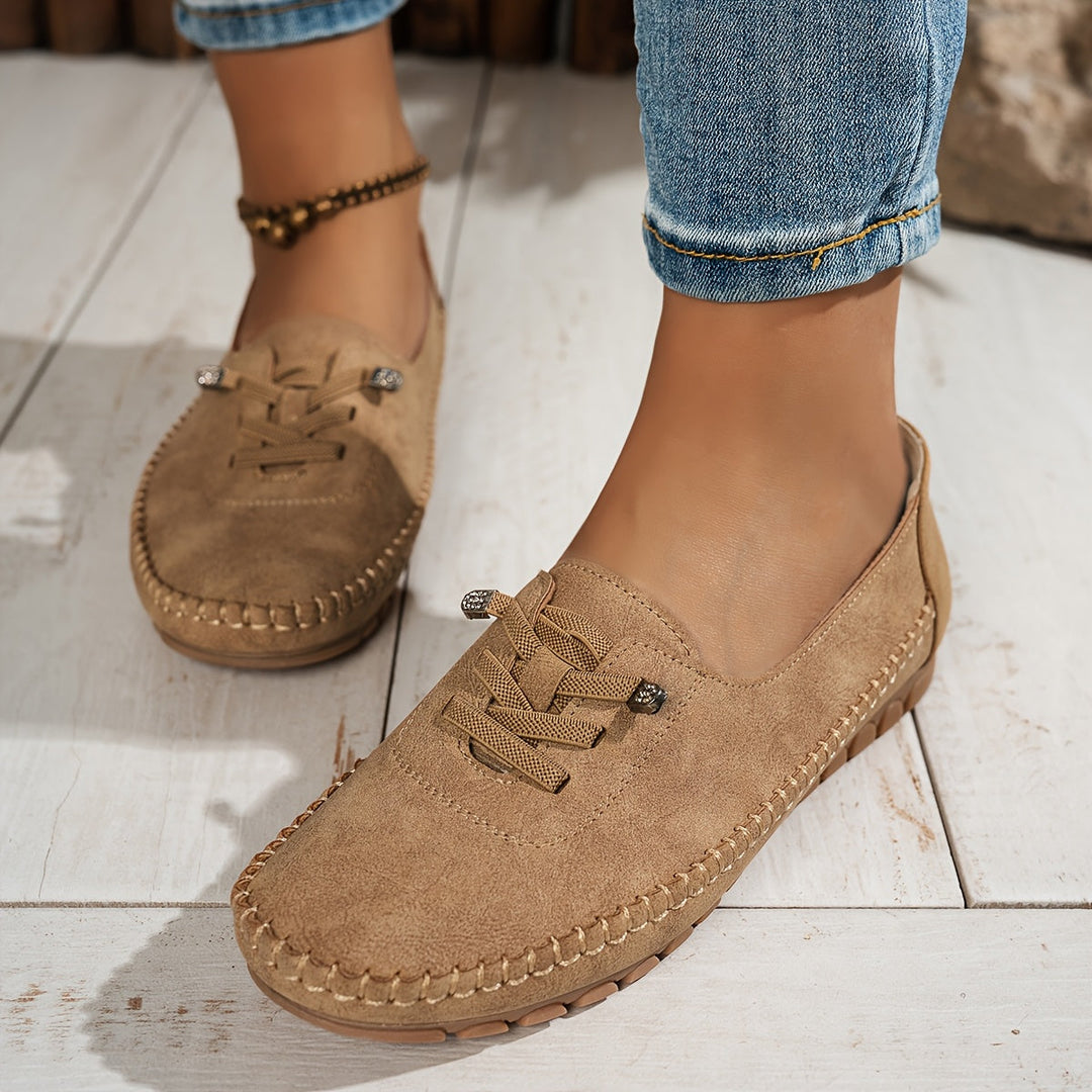 Suede Lace Up Moccasin Stitch Casual Flat Loafer