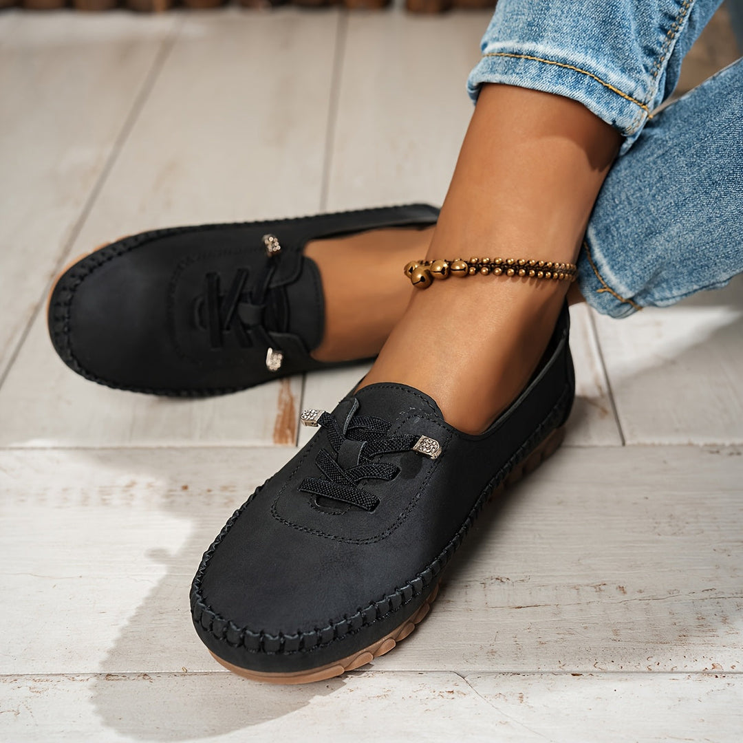 Suede Lace Up Moccasin Stitch Casual Flat Loafer