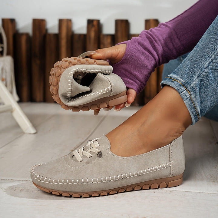 Suede Lace Up Moccasin Stitch Casual Flat Loafer