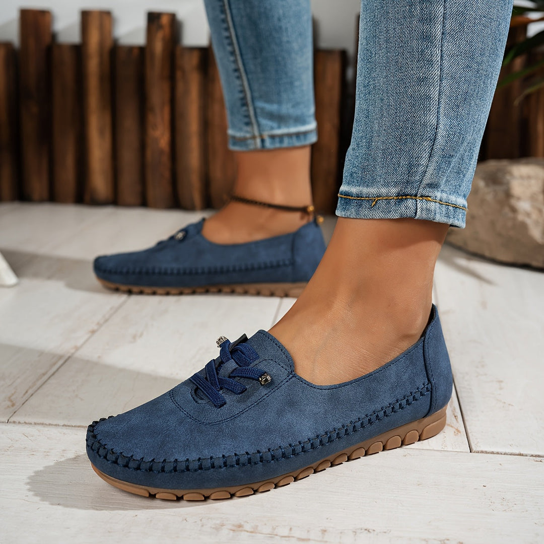 Suede Lace Up Moccasin Stitch Casual Flat Loafer