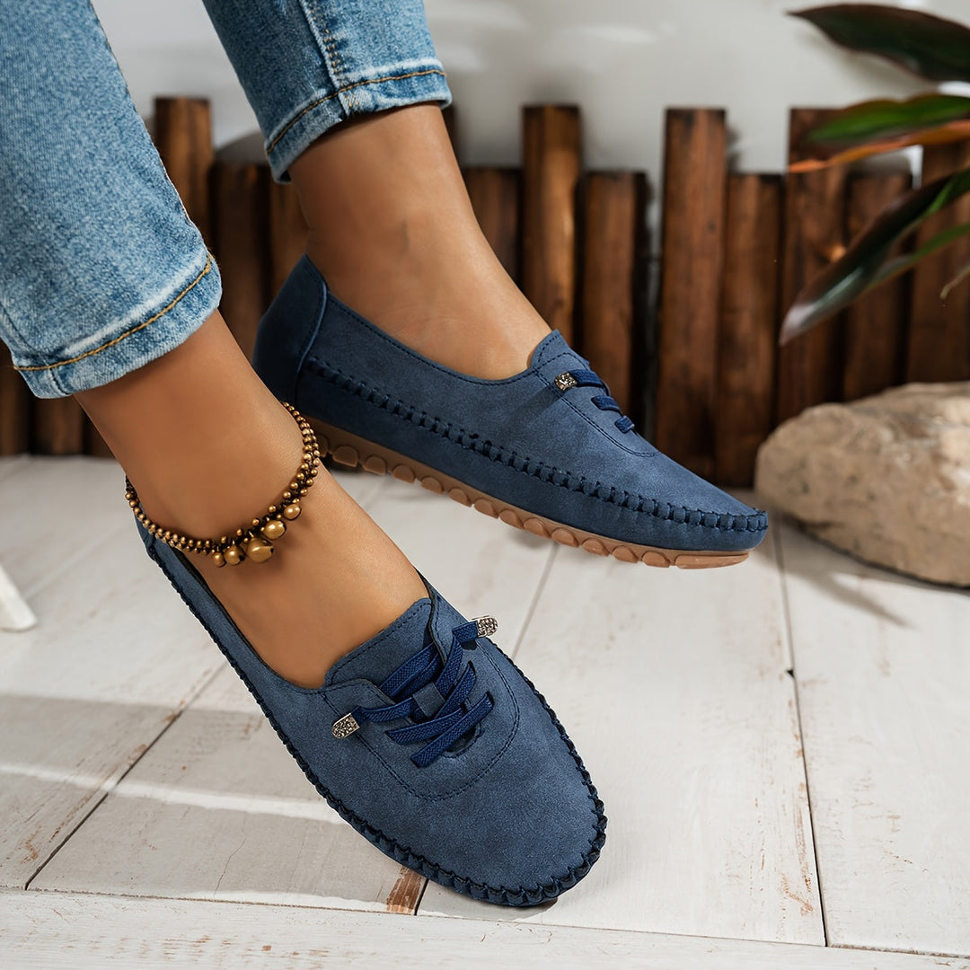 Suede Lace Up Moccasin Stitch Casual Flat Loafer