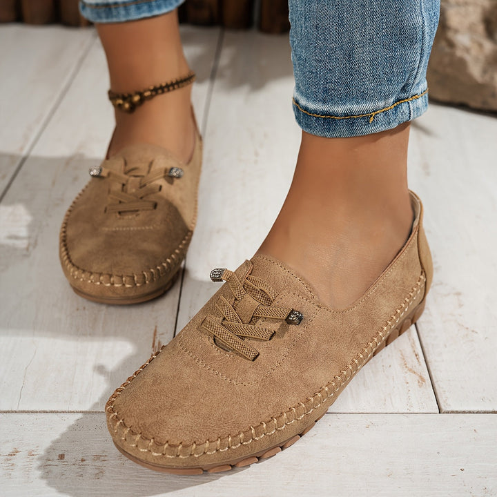 Suede Lace Up Moccasin Stitch Casual Flat Loafer