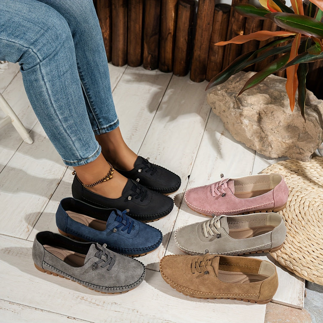 Suede Lace Up Moccasin Stitch Casual Flat Loafer