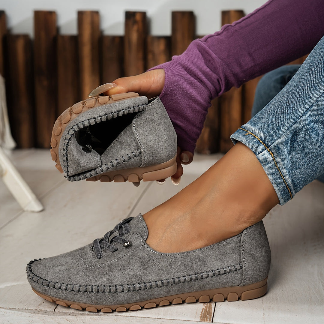 Suede Lace Up Moccasin Stitch Casual Flat Loafer