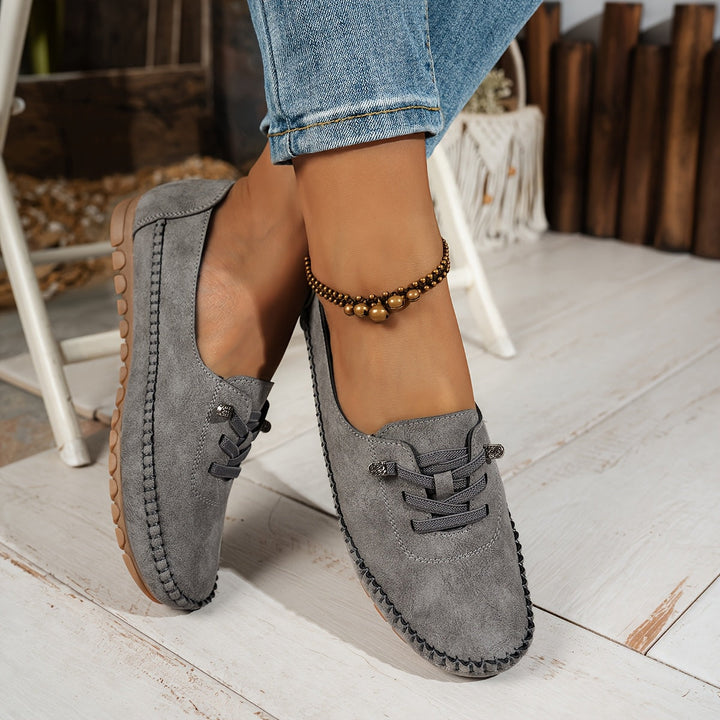 Suede Lace Up Moccasin Stitch Casual Flat Loafer
