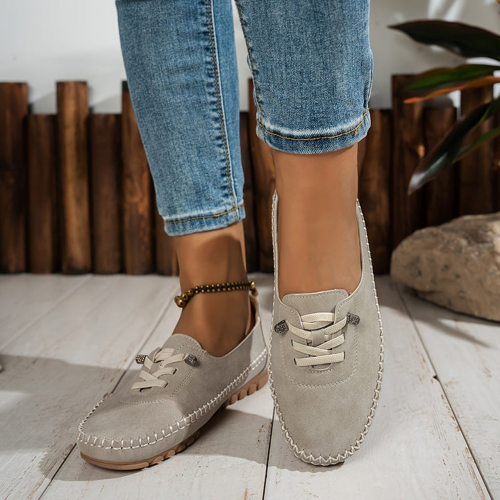 Suede Lace Up Moccasin Stitch Casual Flat Loafer
