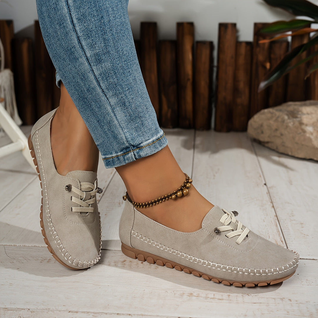 Suede Lace Up Moccasin Stitch Casual Flat Loafer