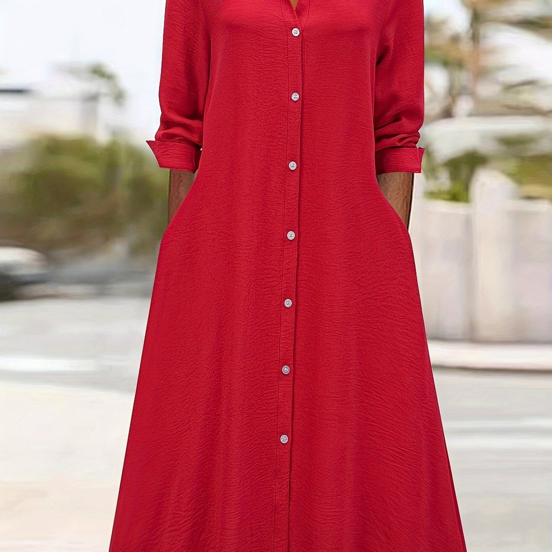 Paloma™-Plain Colour Button Front Shirt Dress