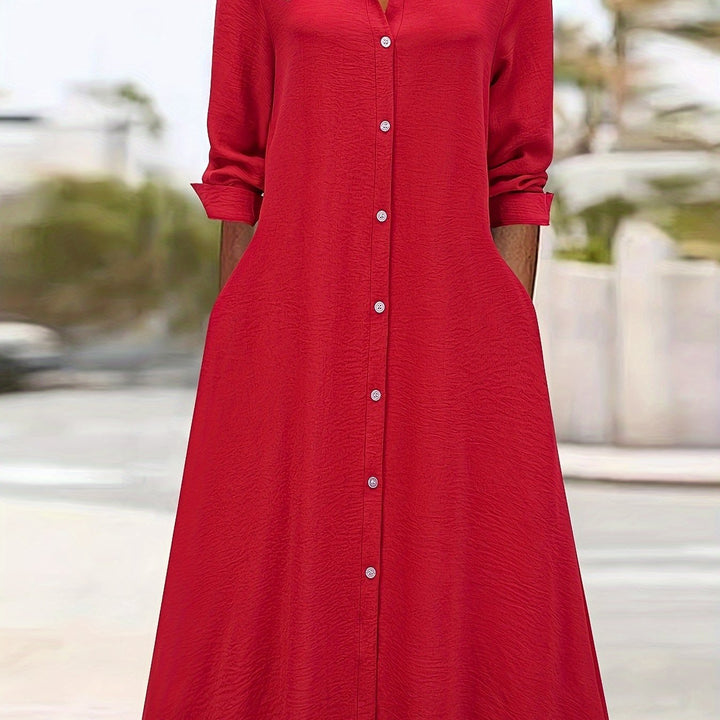 Paloma™-Plain Colour Button Front Shirt Dress