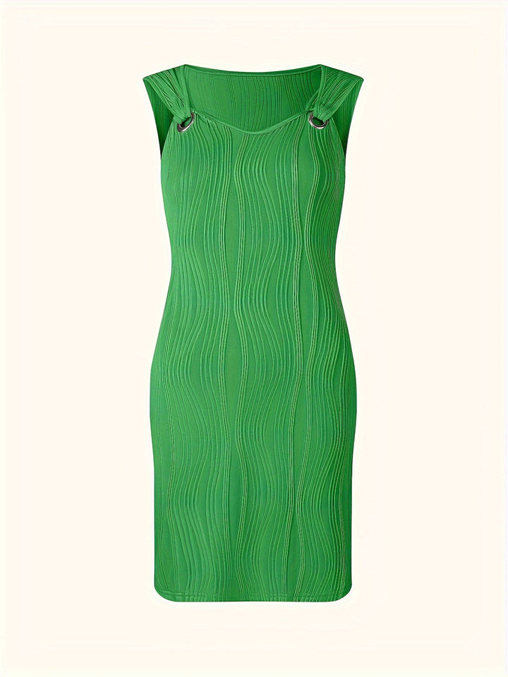 Textured Wave Plisse O-Ring Strap Sleeveless Mini Dress