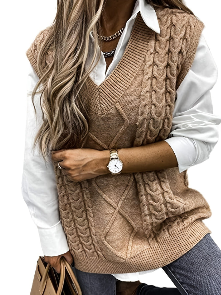 Wrenley | Women's Cable Knit V-Neck Sweater Vest