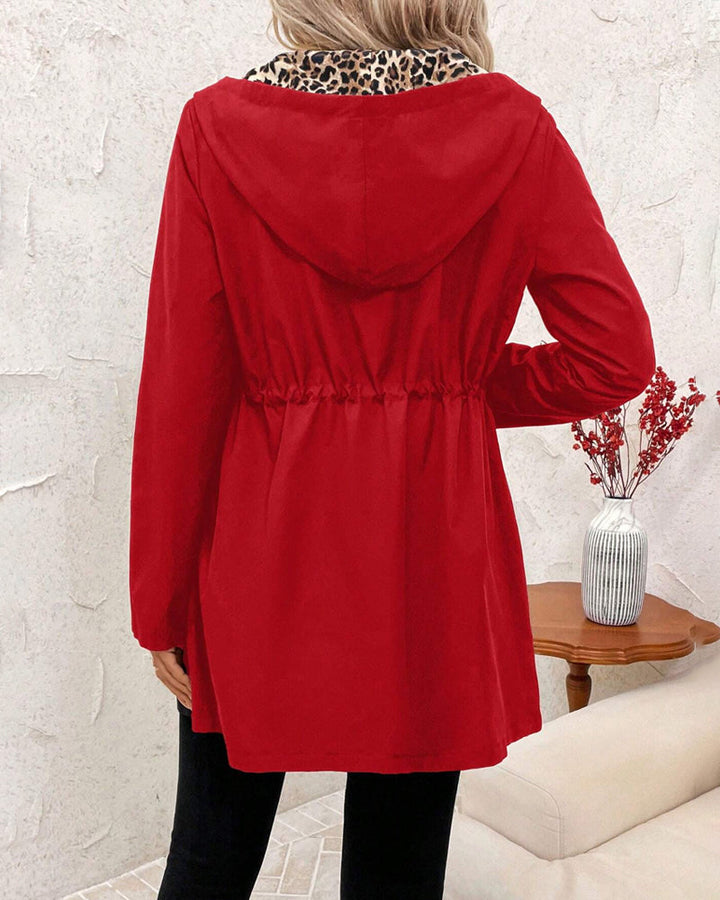 Reva Reversible Hooded Coat with Leopard Print