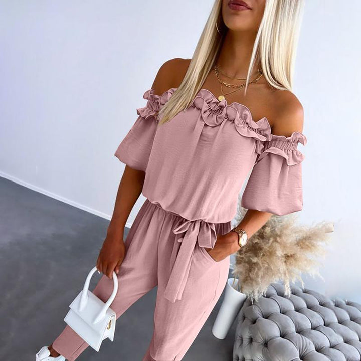MILA™ – Chic Off Shoulder Frill Tie-Waist Jumpsuit