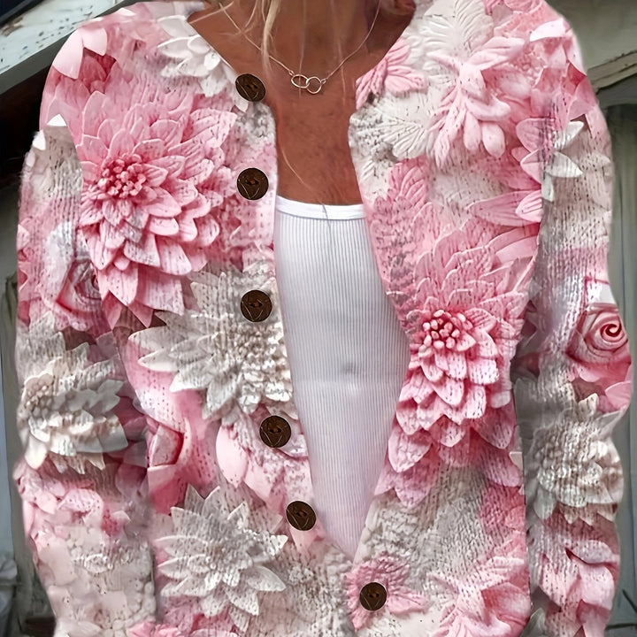 Jackie-3D Floral Print Cardigan