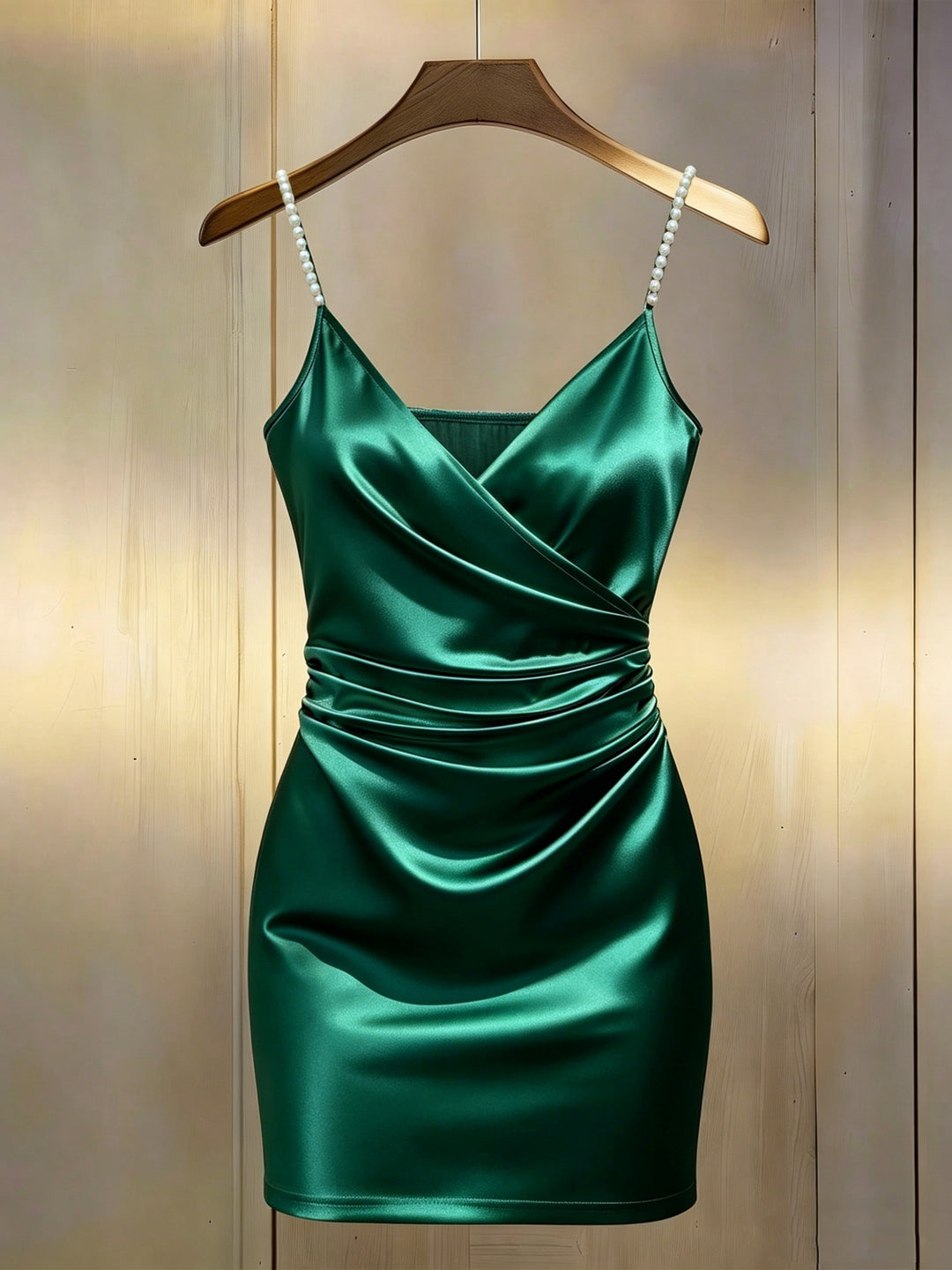 Pearl Strap Wrap Mini Homecoming Dress