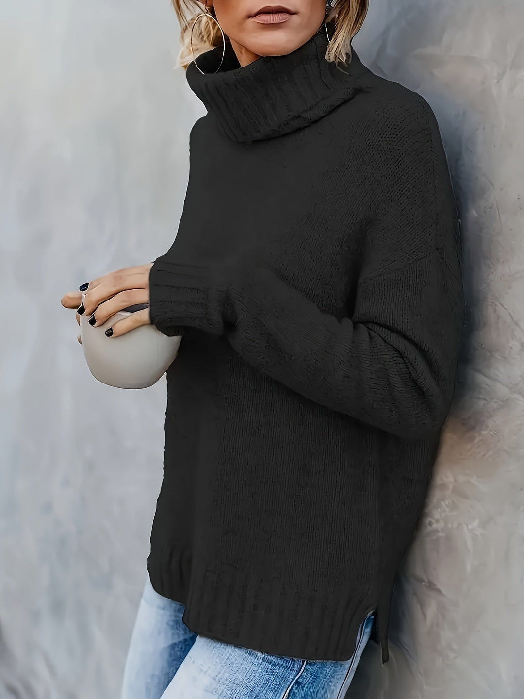 Marlowe | Women's Cowl Turtleneck Sweater with Split Hem Cuffs
