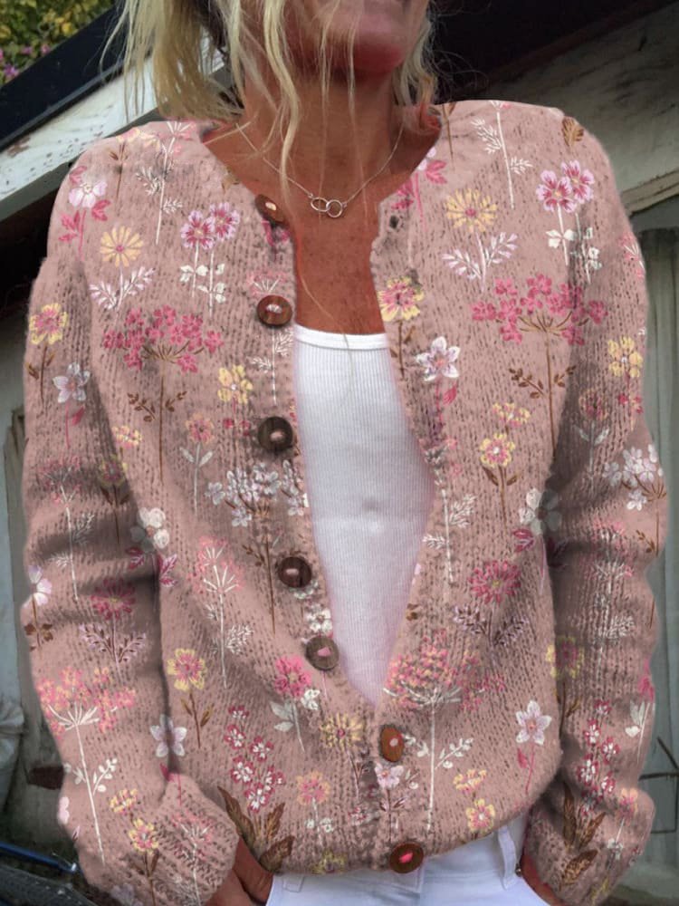 Mireille | Women's Floral Print Button Cardigan Sweater