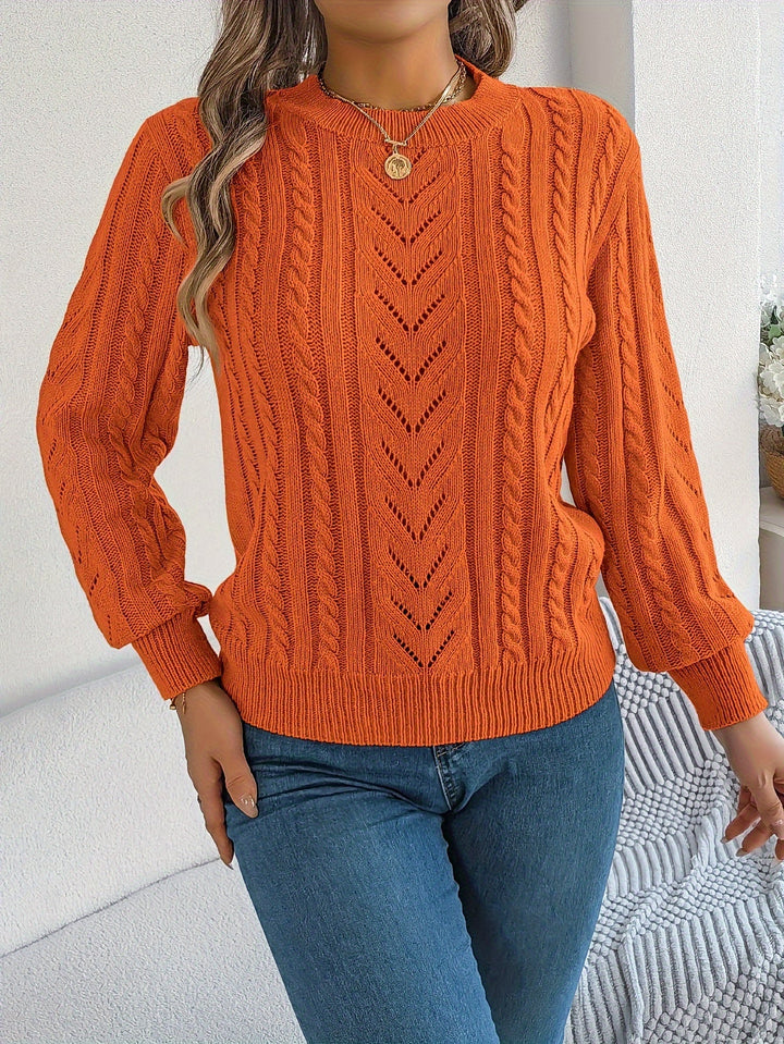 Rosamund | Women's Textured Crew Neck Pointelle Cable Knit Sweater