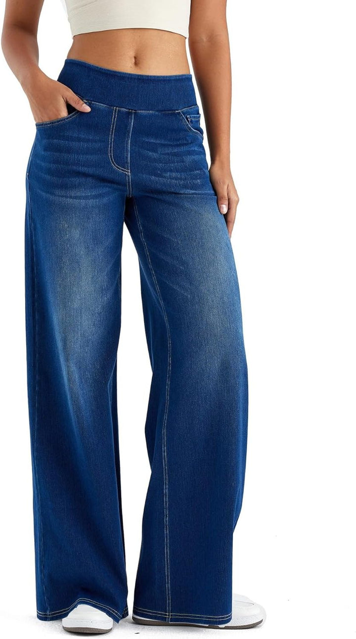 Zaria | Women's Fleece-Lined Wide-Leg High-Waist Pull-On Jeans