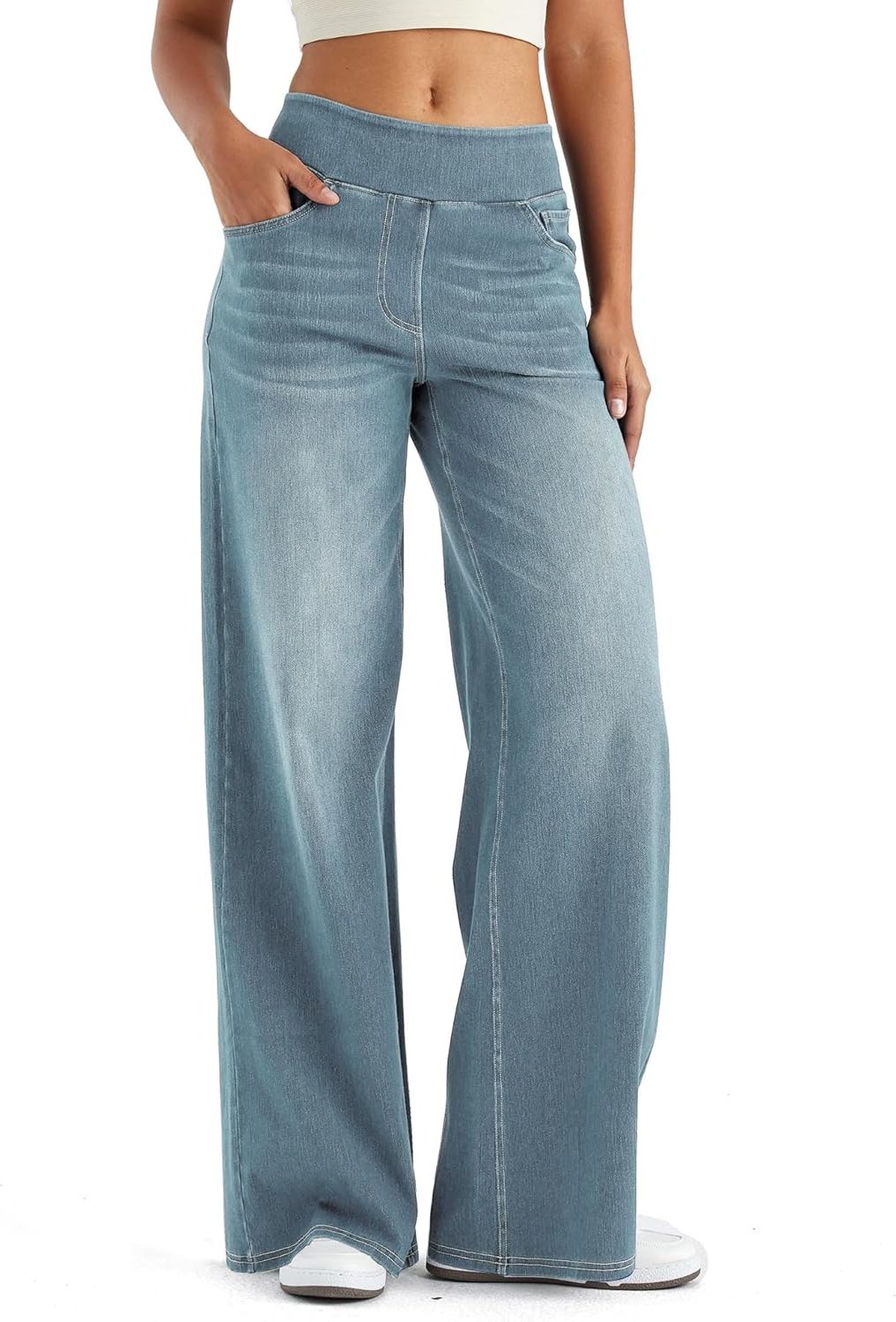 Zaria | Women's Fleece-Lined Wide-Leg High-Waist Pull-On Jeans