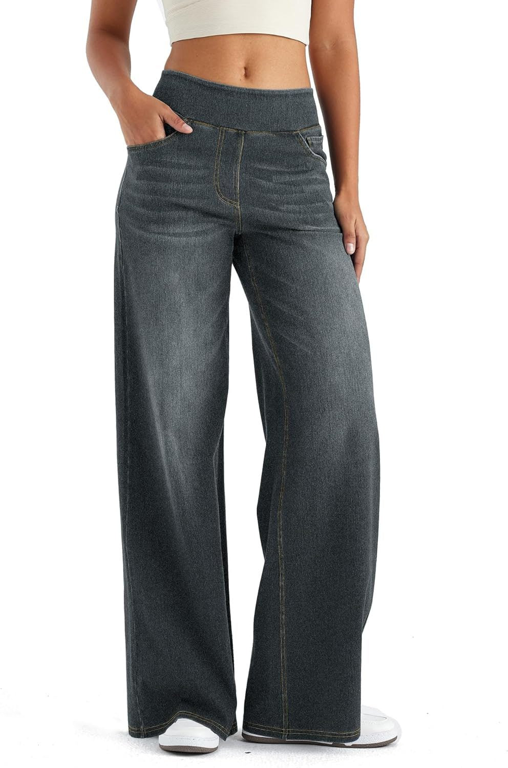 Zaria | Women's Fleece-Lined Wide-Leg High-Waist Pull-On Jeans